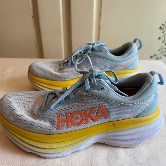 Hoka Bondi 8 Running Walking Shoes Summer Song LIght Blue Yellow Sz 8B - Picture 7 of 7
